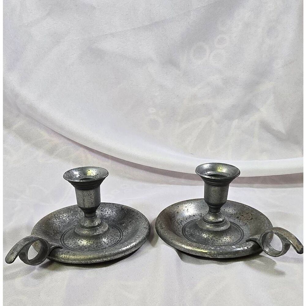 Antique Pewter Chamberstick Candle Holders
